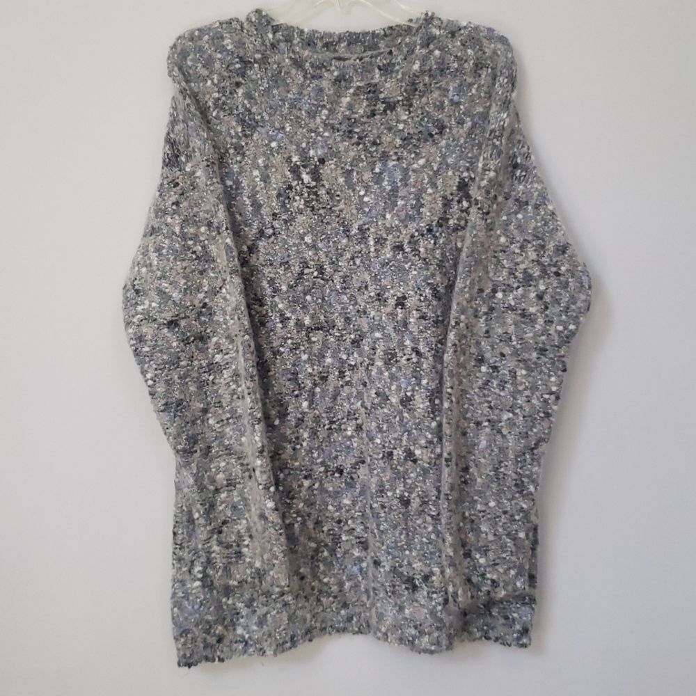 Paul Harris Sweater Womens sx L Mohair Wool Blend Popcorn Weave Blue Gray White